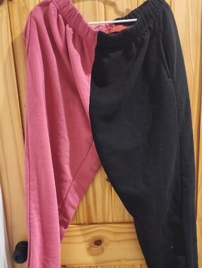 Womens Two-Tone Pink and Black Cozy Sweatpants